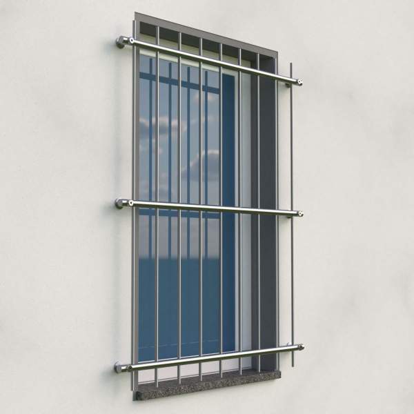 Fenstergitter aus Edelstahl Rundrohr ø 26,9 mm / Höhe 900 - 1600 mm / 3 Gurte
